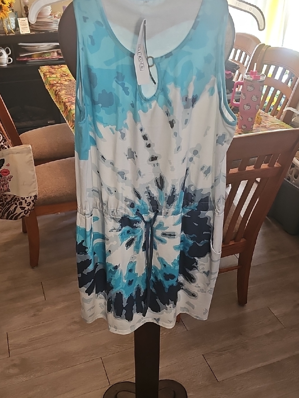 Sleeveless Tie-Dye Mini Dress in Blue by